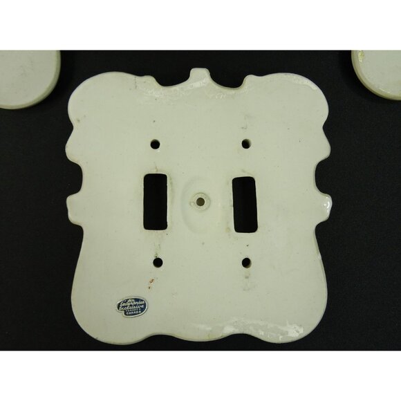 VIntage MCM Double Light Switch Cover Plates Lot Ceramic Floral Pink Purple - Picture 8 of 11